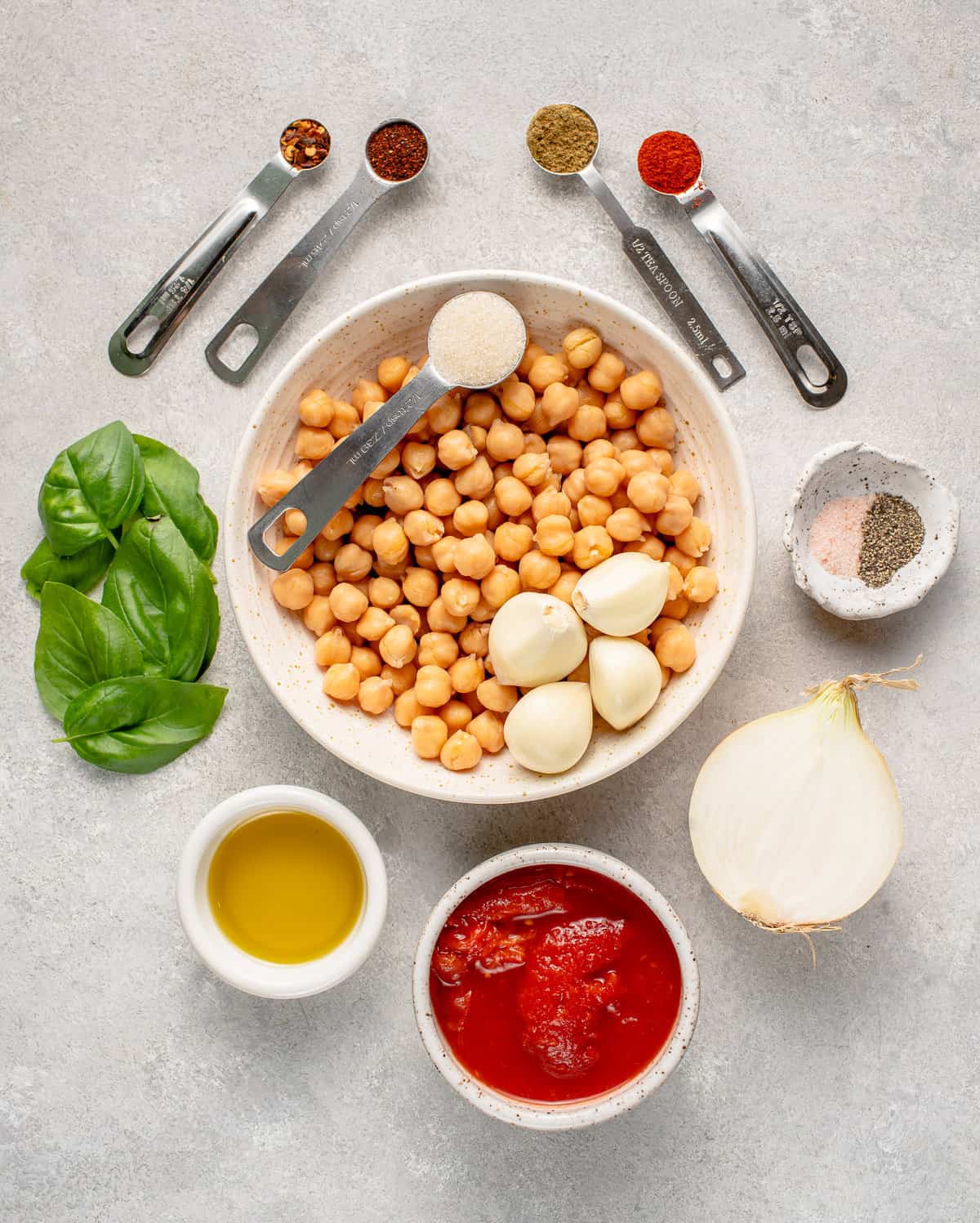 ingredients for spiced chickpea and tomato toast