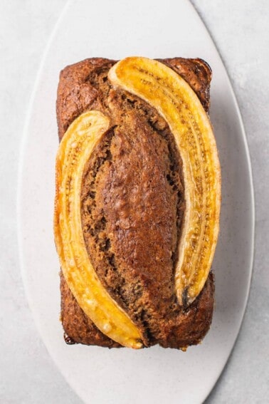 up close image of baked banana bread