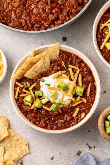 overhead image of styled bowl of chili