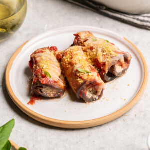 Plate with three eggplant rollatini