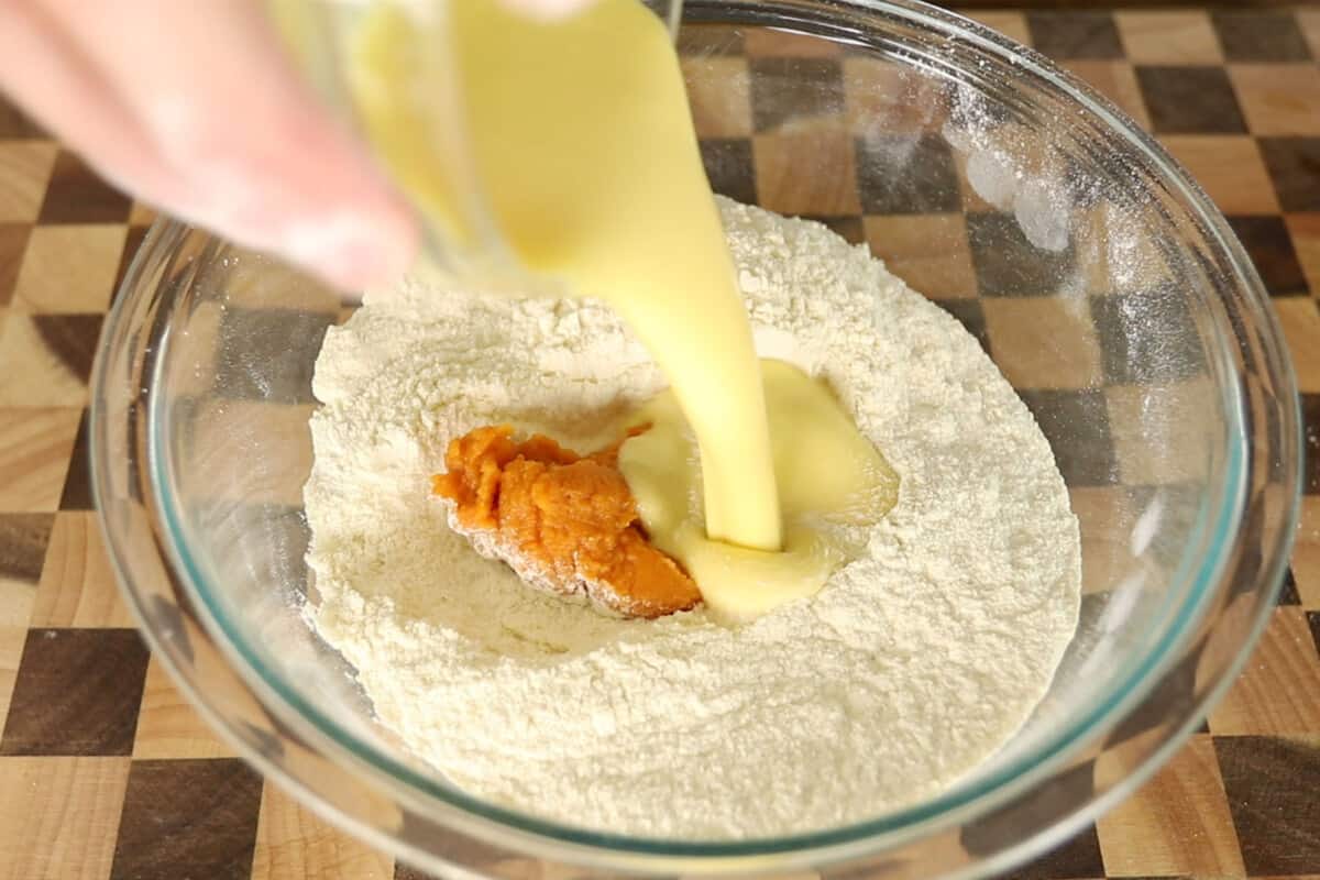 making dough for fresh pumpkin pasta