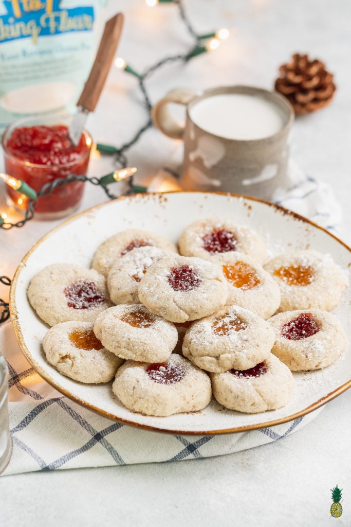 Vegan Gluten-free Thumbprint Cookies with Apricot and Strawberry Jam