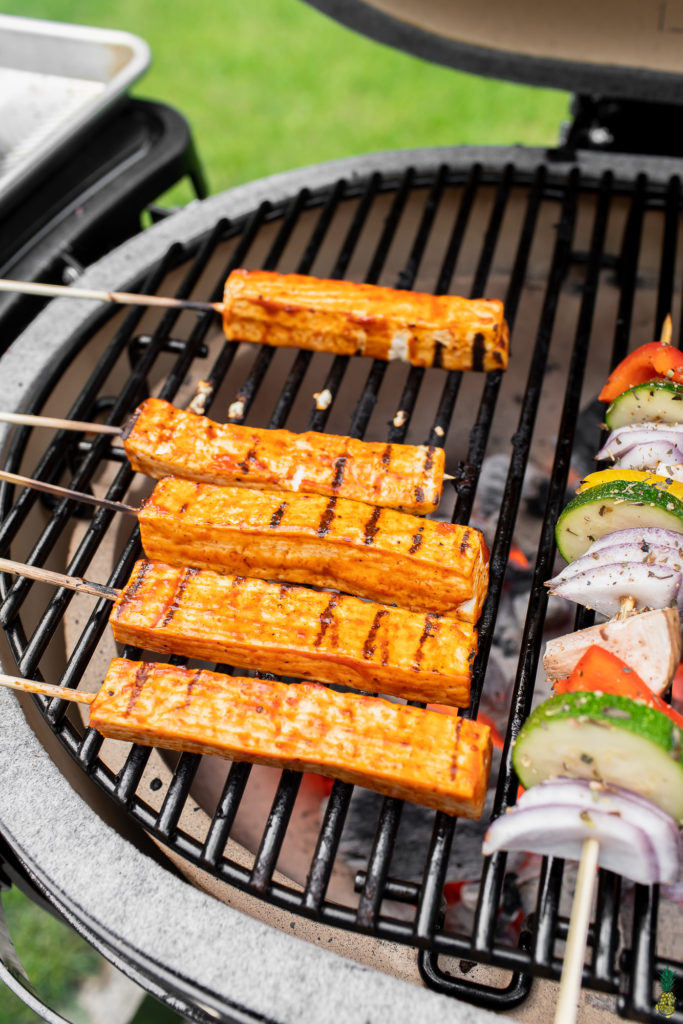 barbecue tofu skewers on grill 