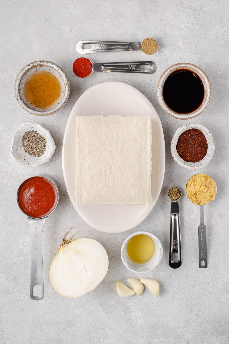 ingredients for tofu taco meat on a gray board