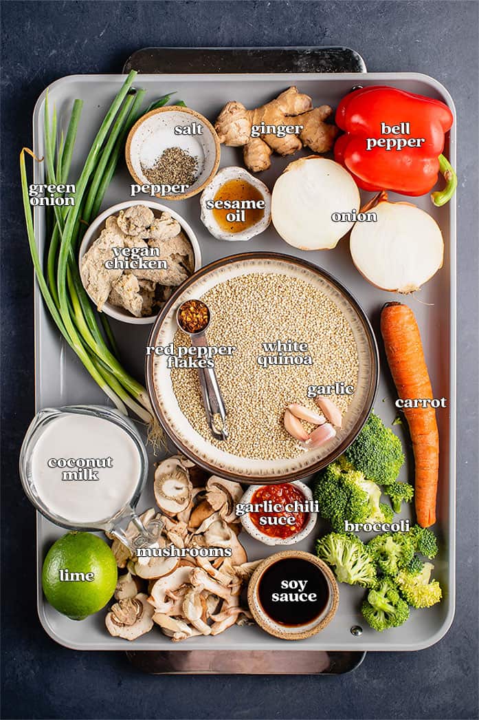 overhead image of ingredients on a pan