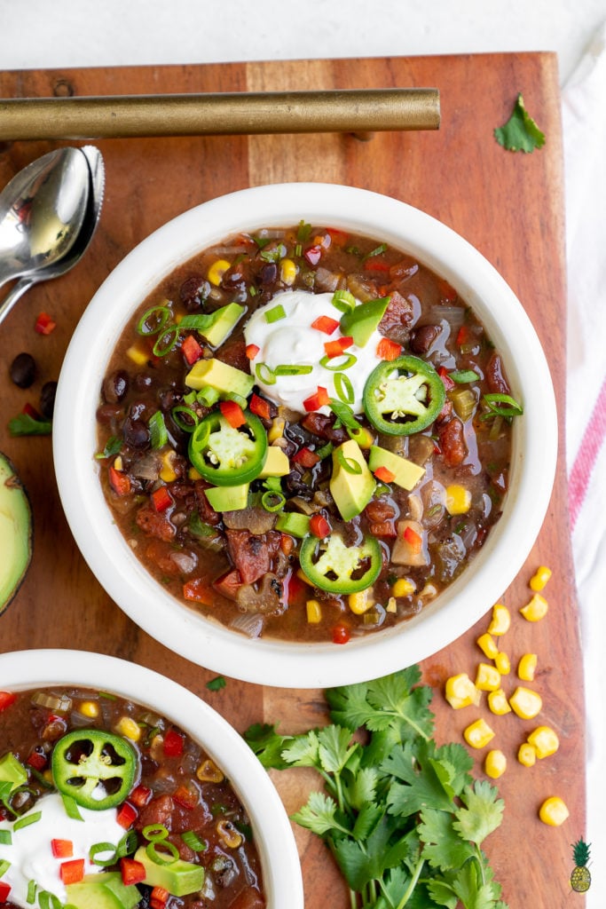 Instant Pot Black Bean Soup Overhead Close Up