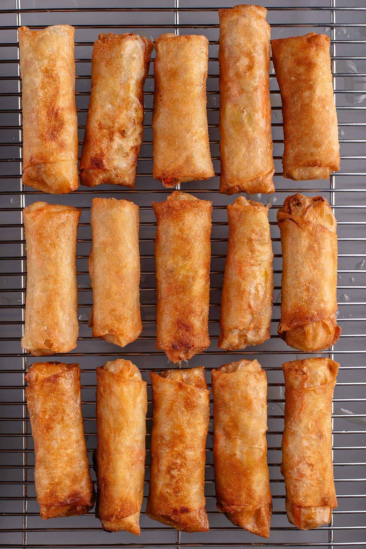 fried lumpiang gulay on wire rack