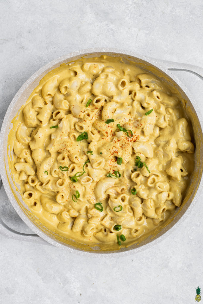 nut-free vegan mac and cheese in a pot by sweet simple vegan