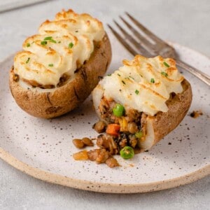 shepherd's pie twice baked potatoes cut open