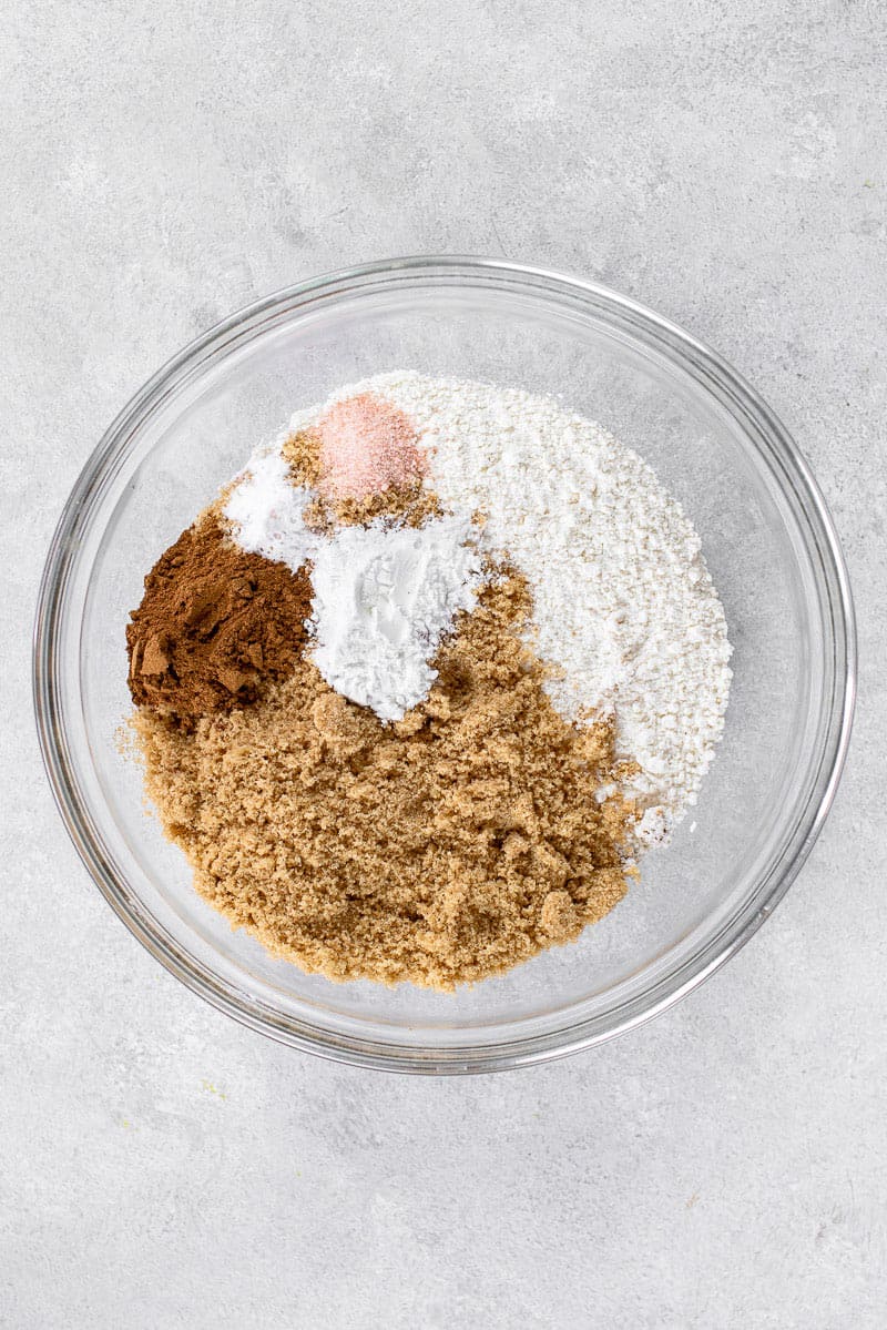 dry ingredients for pumpkin bread in mixing bowl