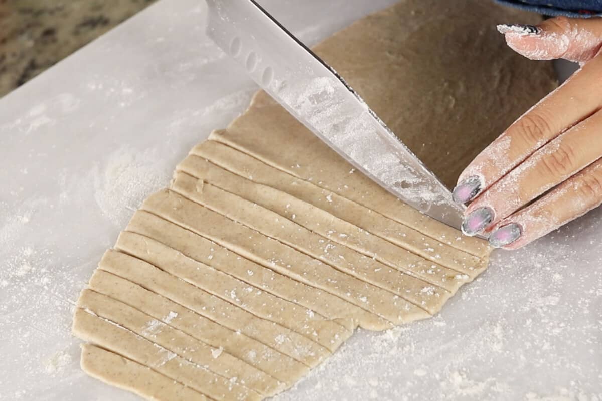 strips of dough being cut - step by step