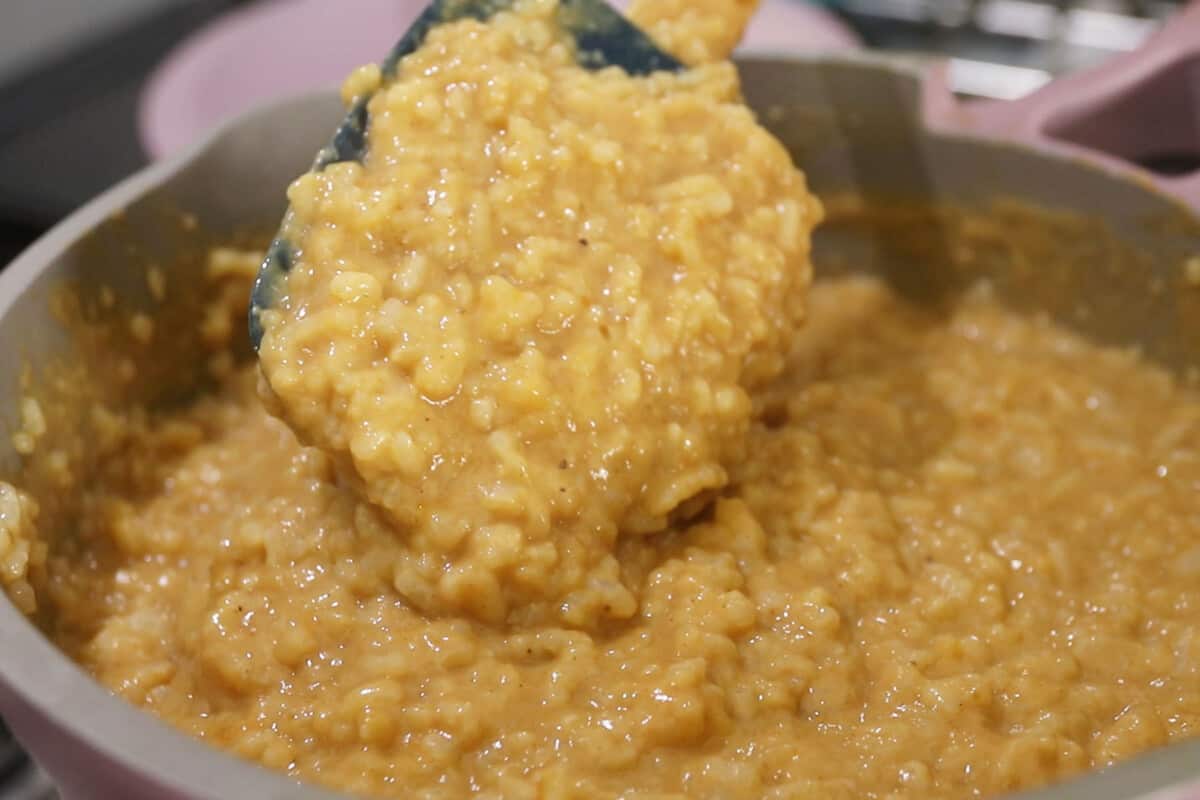step by step - scoop of pumpkin rice pudding