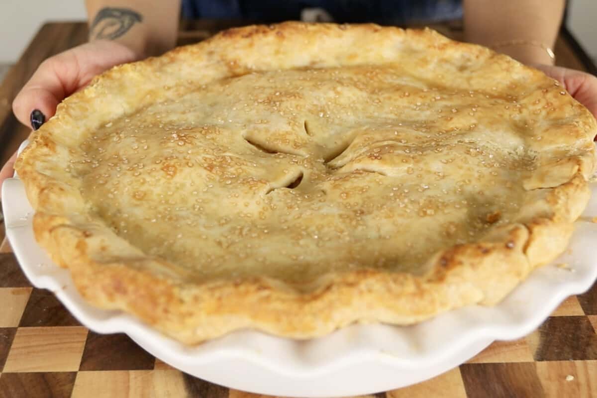 vegan apple pie freshly baked from oven