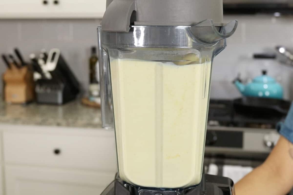 vitamix blender with vegan tofu cream sauce
