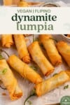 dynamite lumpia on a cutting board with dipping sauces for pinterest