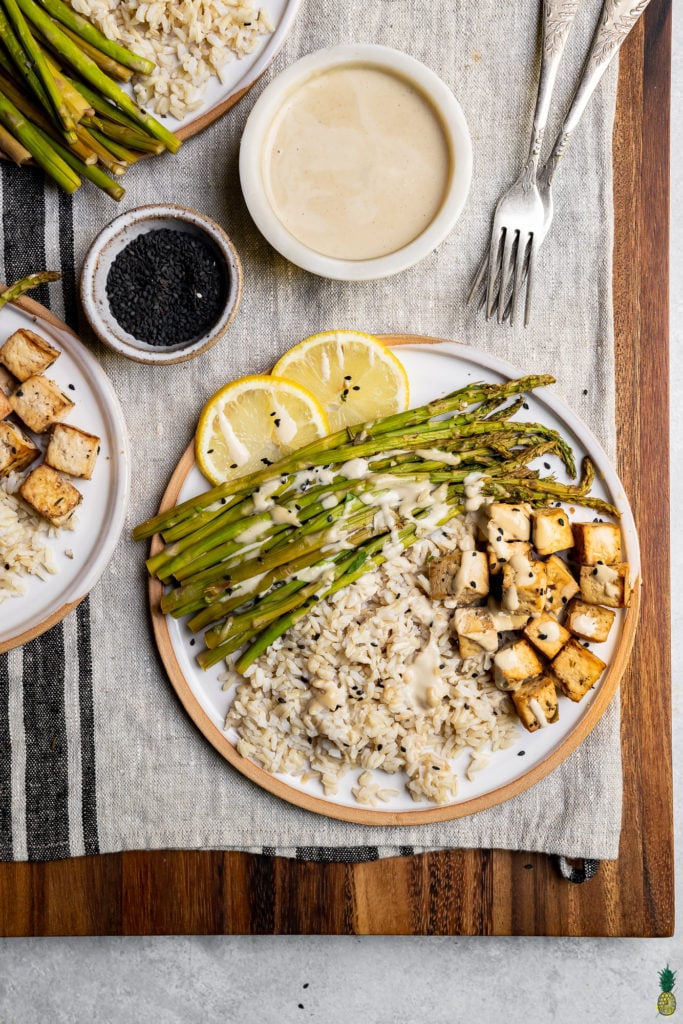 Lemon Pepper and Herb Tofu with Asparagus and Brown Rice by sweet simple vegan