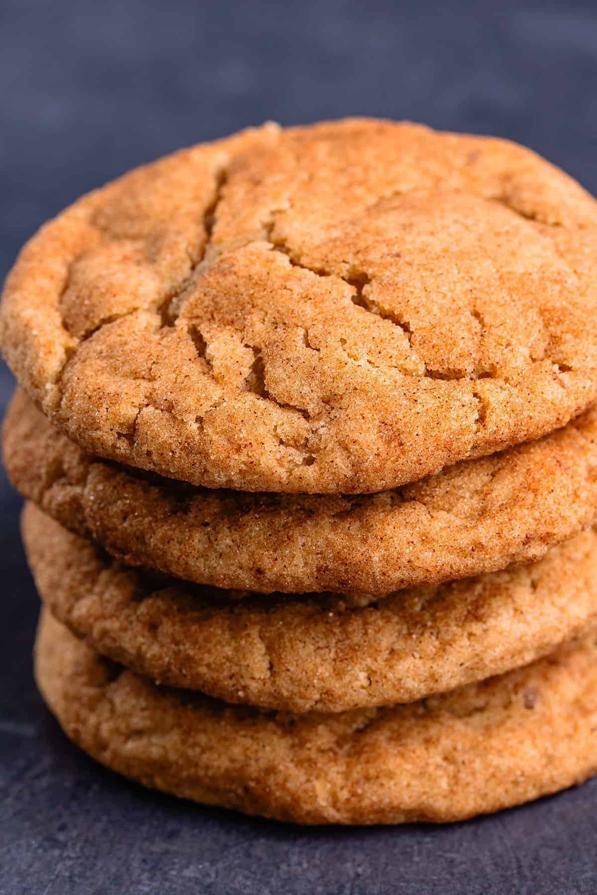 stack of snickerdoodles shot from an angle